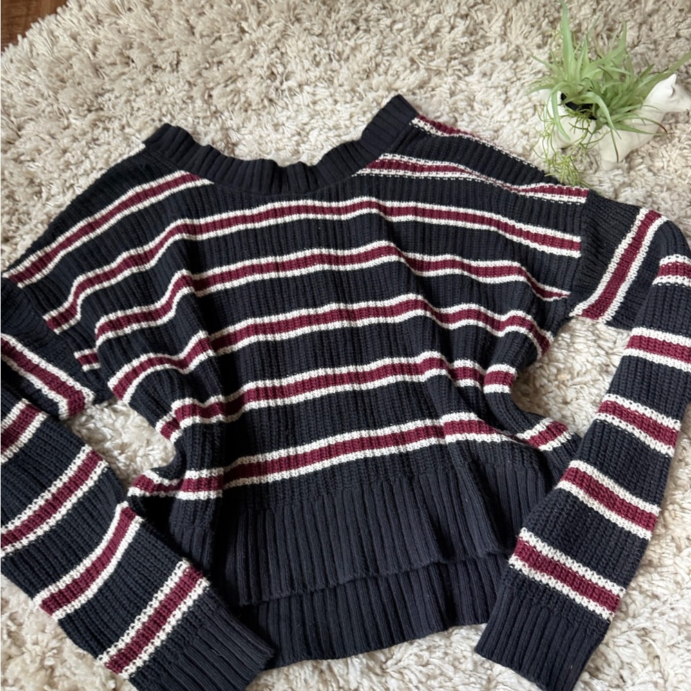 dip Women's Striped Sweater in Black and Burgundy